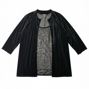 Notations Black Velvet & Sequin Twofer Jacket/tank Size 2XL Dressy Holiday